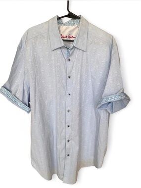 Robert Graham Pale Blue Short-Sleeve Button-Down with Subtle Skull Jacquard
